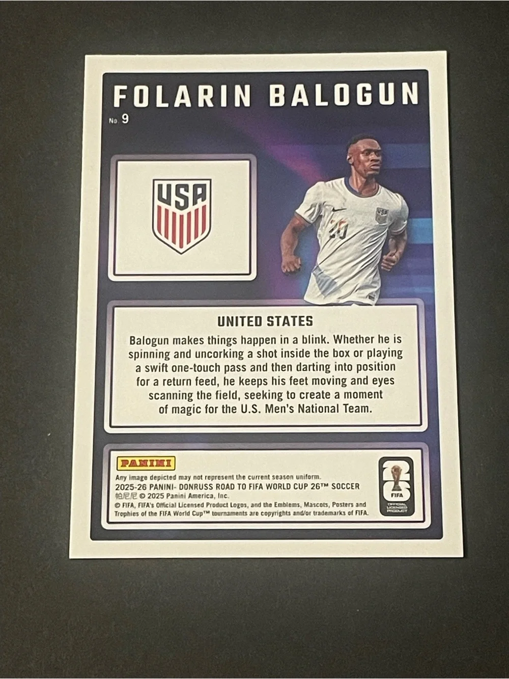 Panini 2025-26 Donruss Road to FIFA World Cup Magicians Folarin Balogun #9 USA